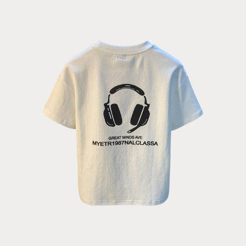 Premium Men's White Printed T-Shirt – High-End Loose Fit Short Sleeve Top
